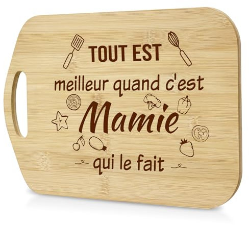 LUXHOMY Cadeau Mamie, Planche à Découper en Bambou Naturel, Idee Cadeau Anniversaire Mamie, Cadeaux Grand Mere Cuisine Original, Cadeaux Grand Mère Noel Original