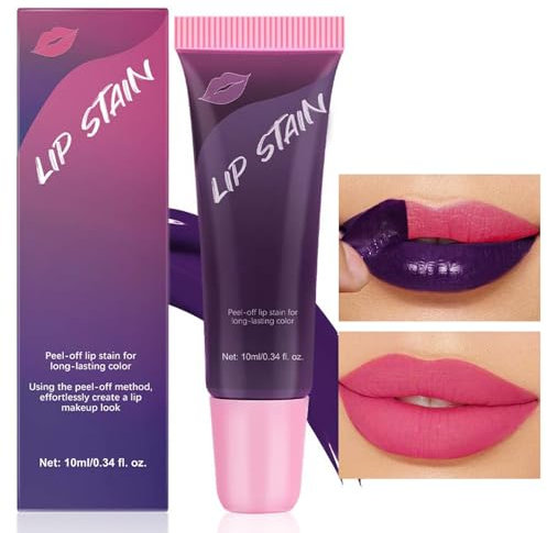 Peel Off Lip Stain, Hot Pink Lip Tint Long Lasting Tattoo Color Lip Gloss, Waterproof Highly Pigmented Lip Liner Peel Off Pink Lipstick, Matte Finish Lip Makeup for All Skin Types
