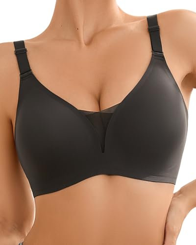 SHARICCA Damen BH Ohne Bügel - Modisch V Ausschnitt Mesh Push Up Bequem BHS Atmungsaktiv Nahtloser Bügelloser T Shirt Bra Gepolsterter(Grau-1P01-M)