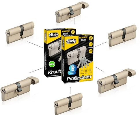 GERCAR Pro+ Cylindre de Serrure Débrayable – 6 cylindres profilés ou à bouton, combinaison libre de cylindres de tailles différentes avec la même clé - avec 30 clés - Configuration personnalisée