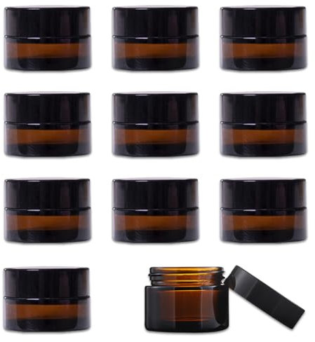Lot de 10 pots à crème vides en verre ambré - 5 ml - Avec couvercle et doublure - Pour cosmétiques, crèmes, lotions, huiles essentielles