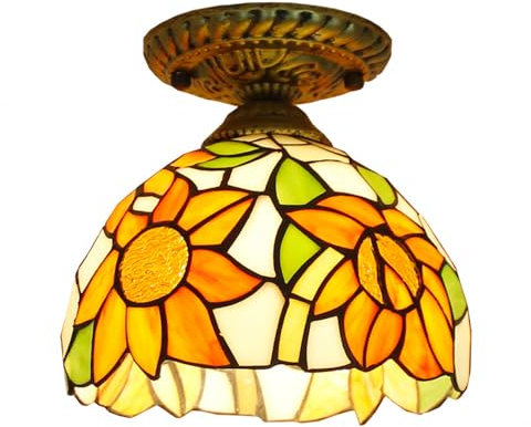 Chao Zan Style Ceiling Light Stained Retro Stained Glass Bowl Shade Ceiling Lamp, Metal Decoration Hallway Ceiling Lighting Fixtures Lamps Flush Mount Antique Design Handcrafted (A)