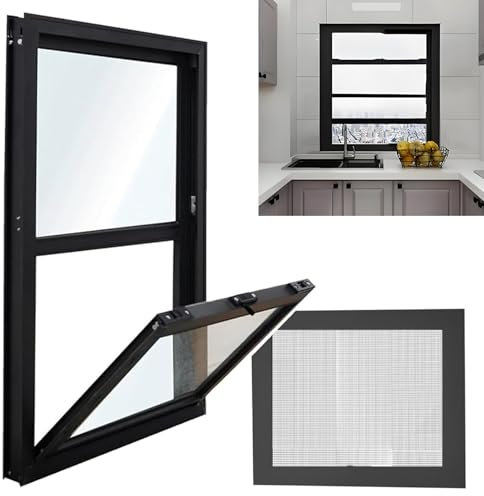 YVYKFZD Lüftungs Schiebefenster, vertikale Fenster Window Kellerfenster, abschließbare Ersatzfenster, Schuppenfenster mit Fliegengitter für Restaurants, Küchen, Geschäfte, Garagen(WxH 24x29in/60x73cm)