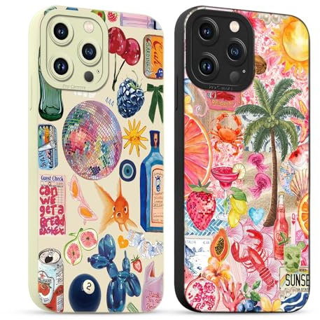 Yirlbey 2 Stück für iPhone 14 Pro Max Hülle 6,7 Zoll Collage Handyhülle Aesthetic Motiv Muster Design, Weiche Bunt Silikon TPU Bumper Ultra Dünn Kameraschutz Schutzhülle Mädchen Case