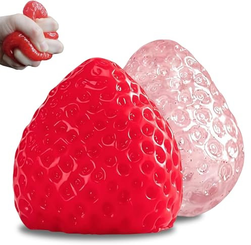 2 Stück Simulierte Erdbeer Stress Spielzeug, Anti Stress Squishy Fidget Toys, Obst Sensory Taba Squishy XXL Toy Stressbälle Erdbeere Quetschspielzeug für Kinder