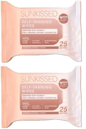 Self-Tanning Wipes – 2 x 25 Pack (50 Wipes Total) | Gradual Self-Tan Towelettes for Face & Body | Vegan, Streak-Free, Quick-Drying | Unisex Bronze Glow.