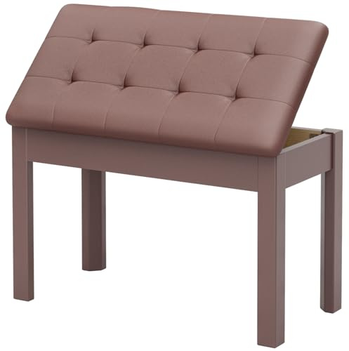 JOINATRE Duet Piano Bench with Hidden Storage, Padded Keyboard Bench for Pianist, Heavy-Duty Seat Stool for Sheet Music Organization, Brown Chestnut