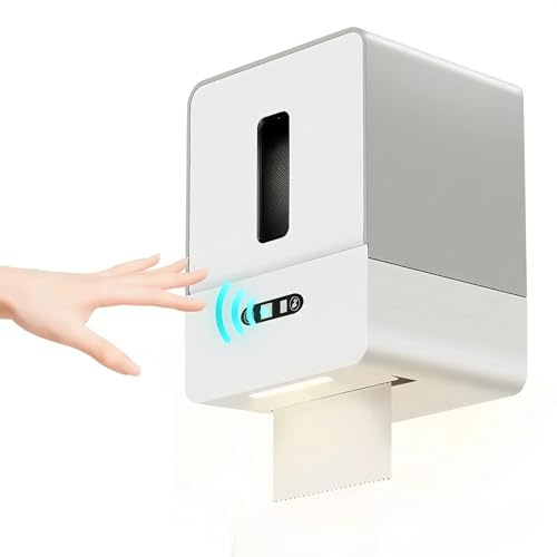 Yosoo Health Gear Papierhandtuchspender, Automatischer Sensor, 3 Längeneinstellungen, Dicht Schließend, Feuchtigkeitsbeständig, mit Nachtlicht, Einfache Installation Im Badezimmer (Gray)