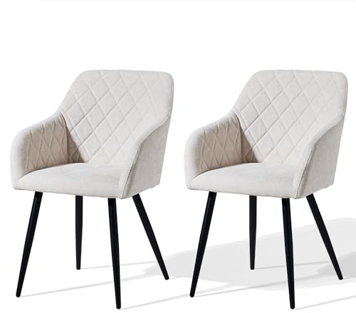 CLIPOP Esszimmerstühle 2er Set, Küchenstühle Hellbeige Leinen stühle Polsterstühle mit Armlehne Metallbeine Polstersessel Stühle für Esszimmer Küche (2, Leinen Hellbeige)
