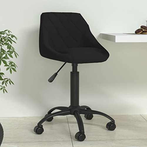 Runheo Esszimmerstuhl Schwarz Samt, Höhenverstellbar mit Rollen, Moderner Bürostuhl für Esszimmer, Küche, Wohnzimmer, Drehbarer Samtstuhl mit Gasfeder, Schwarz Pulverbeschichteter Stahl