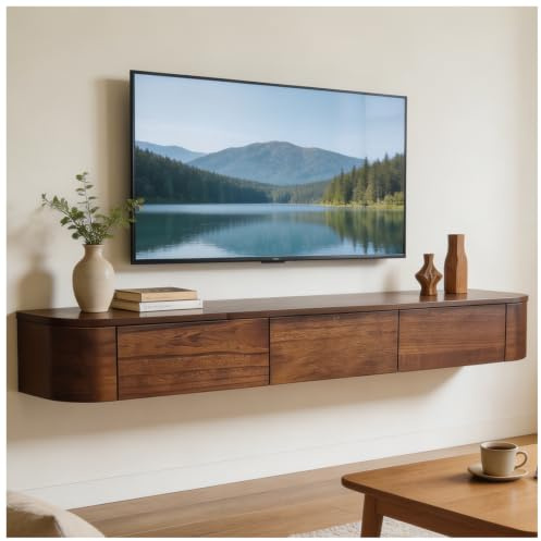 JUNFUNNLE TV Schrank 180cm Walnussbraun, Moderner TV Board Hängend, TV Lowboard mit 2 Schubladen 1 Klappen Türen, Fernsehtisch mit Kabelmanagement, TV Tisch für Wohnzimmer und Esszimmer