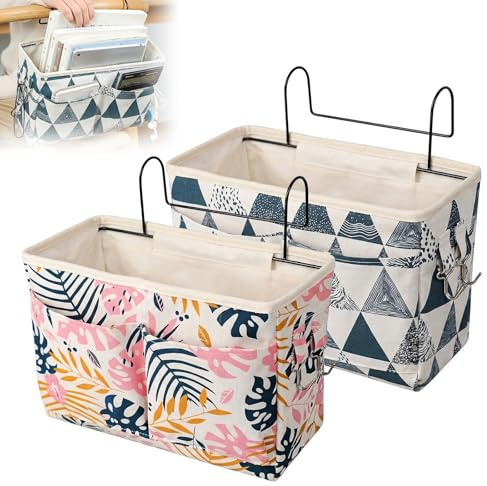 2 Stück Betttaschen Hochbett,Bett Organizer,Betttasche zum Einhängen,Hochbett Hängetasche Organizer,Bettaufhänger Organizer Nachttisch Tasche,Hängend Aufbewahrungstasche für Kopfhörer Buch Magazin