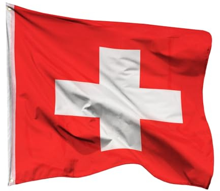 PHENO FLAGS Schweiz Flagge 90x90 cm – Wetterfeste Nationalflagge aus Polyester mit Doppelnaht & Metallösen