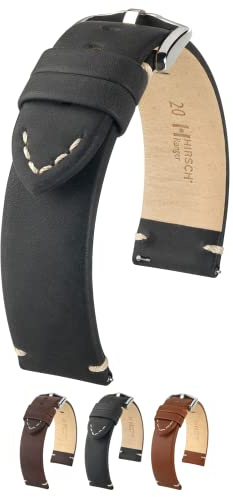 Hirsch Lederarmband für Uhren Ranger L 20 mm Schwarz 05402050-2-20