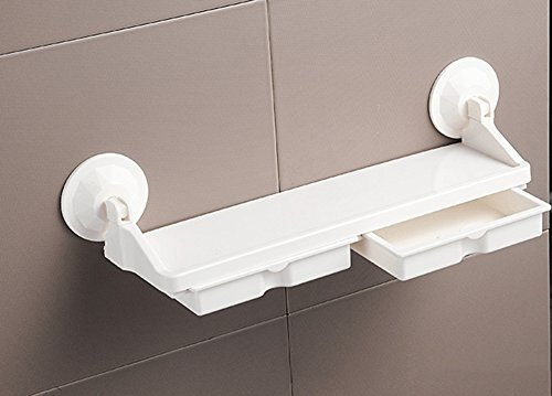 Potente ventosa porta doccia per shampoo mensole da parete Kitchen Storage basket Holder – Combo organizer da bagno mensola con 5 ganci, plastica ABS, White, With 2 Drawer