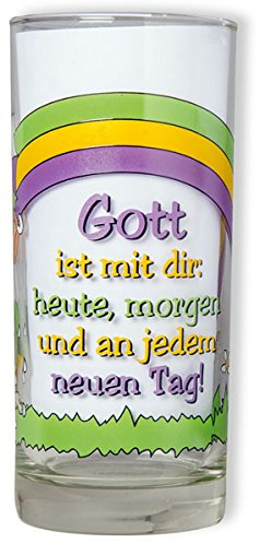 Uljö °° Trinkglas für Mädchen Gott ist mit dir: heute, morgen und an jedem neuen Tag