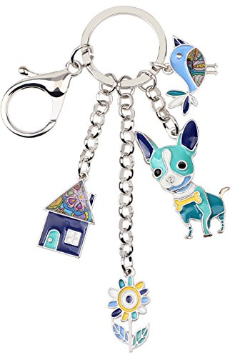 BONSNY Enamel Alloy Chain Chihuahua Dog Key Chains For Women Car Purse Handbag Charms Gifts (Blue)