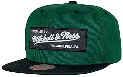 Mitchell & Ness Box 2 Tone Logo - Flat Visor Snapback Basecap, DarkGreen-Black