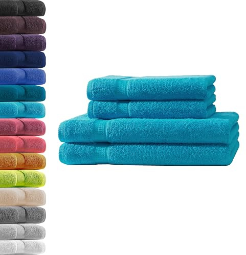 2X Duschtuch + 2X Handtuch | Türkis | 100% Baumwolle Frottier | Oeko-TEX® Standard 100 | Premium Qualität 500 g/m²