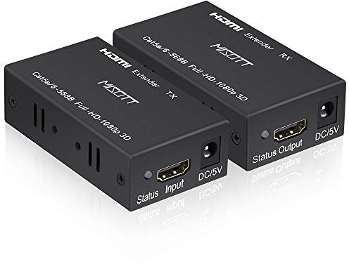 MISOTT HDMI Extender, 60 Meter HDMI-Extender (Tx + Rx) über Single RJ45 Cat5e Cat6e Cat7 Ethernet Kabel bis zu 60 m, Unterstützung 1080p, 3D, HDCP, EDID Verwaltung für PC, DVD, PS3, PS4, Laptop