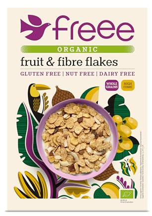 FREEE Gluten Free Organic Fruit & Fibre Flakes Cereal 375g – High Fibre Breakfast with Banana, Coconut, Apple & Sultanas – Vegan, Coeliac UK & Soil Association Certified