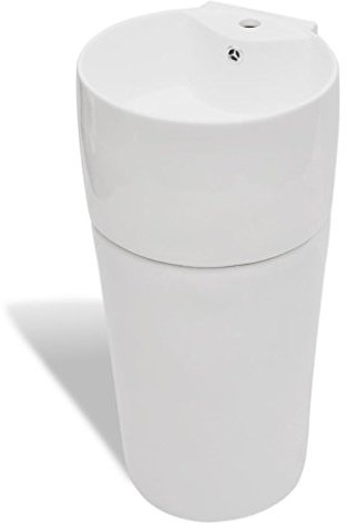sazoley Keramik Standwaschbecken - Rund Waschbecken Keramikwaschbecken mit Hahn/?berlaufloch, Wei? 400 x 415 x 860 mm (B x T x H) freistehend oder Wandh?ngend