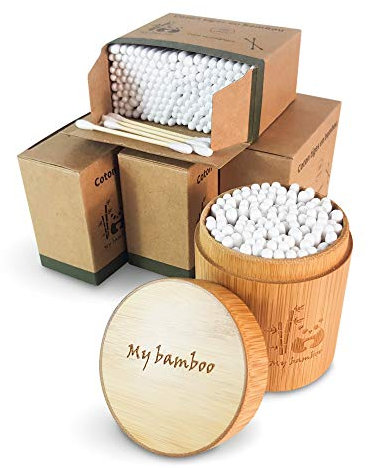 Wattestäbchen aus Bio-Bambus| 900 Einheiten mit Aufbewahrungsbox aus Bambus| umweltfreundlich und 100% biologisch abbaubar| keine Plastikverpackung.