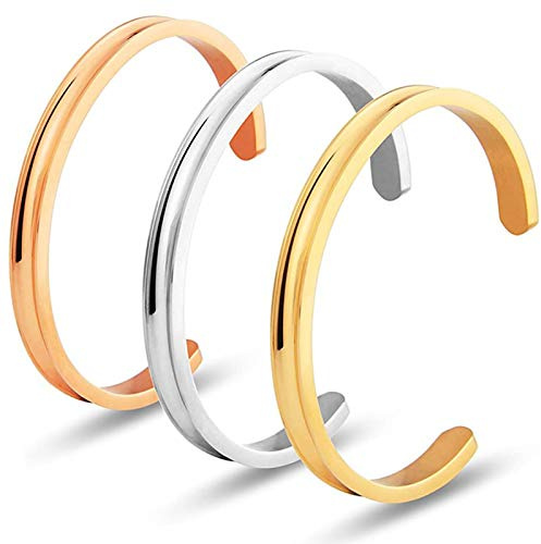 LucBuy Edelstahl Armband, Verstellbare Haargummi-Armreifen mit Rillen, Hochglanzpolierte Armreifen, Schmuck für Frauen und Männer