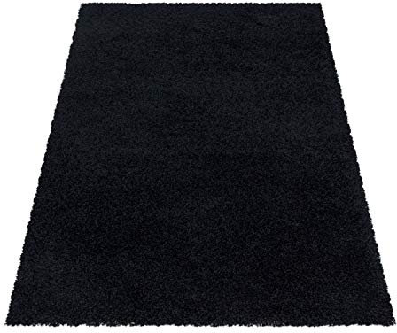 Ayyildiz Hochflor Teppich - Flauschiger Langflor Shaggy Teppich, Runder Wohnzimmerteppich, Pflegeleicht, Größe:200 x 290 cm, Farbe:Schwarz