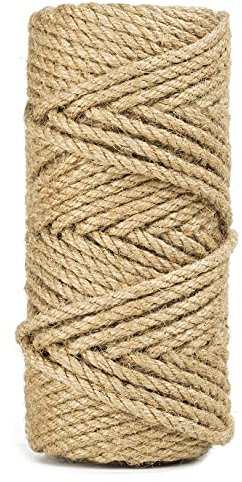 Cuerda de yute de 100 pies de 5 mm, cuerda de yute resistente, cuerda de cáñamo natural para manualidades de bricolaje, jardinería, agrupación, decoración del hogar, poste de arañazos de gatos
