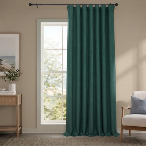 HPD Half Price Drapes Verdunkelungsvorhänge aus Leinenimitat, 244 cm lang, extra breit, luxuriöse Leinenvorhänge für Schlafzimmer und Wohnzimmer (1 Paneel), 254 x 244 cm, Focal Green