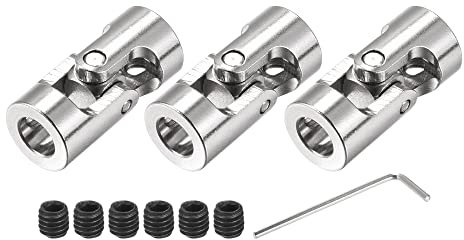 sourcing map 3 Stück Drehbare Kreuzgelenk Wellenkupplung 5mm bis 6mm Innendurchm. L23 x D11 mit Schrauben und Schraubenschlüssel für RC Modell