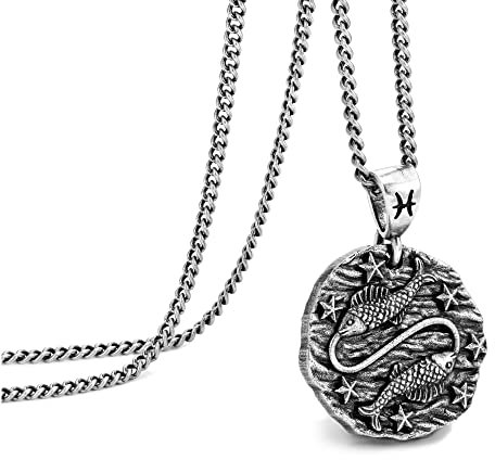 Speroto kette herren, halskette kette, sternzeichen kette, sternzeichen anhänger, edelstahl kette, geschenk herren(Fische,vintage silber)