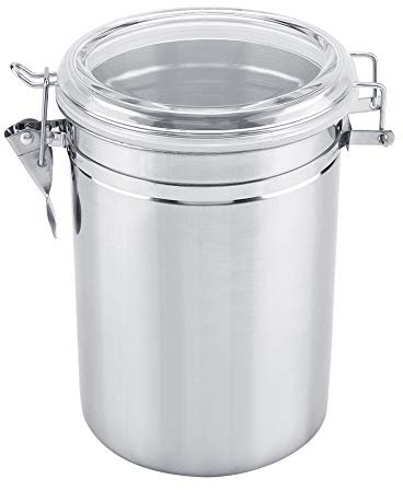 Airtight Coffee Bean Storage, 1800ML Stainless Steel Food Storage Jar with Clear Lid Large Coffee Beans Vacuum Canister for Bean Tea Sugar Cookies Home Cafe Restaurant(12.5x18cm)