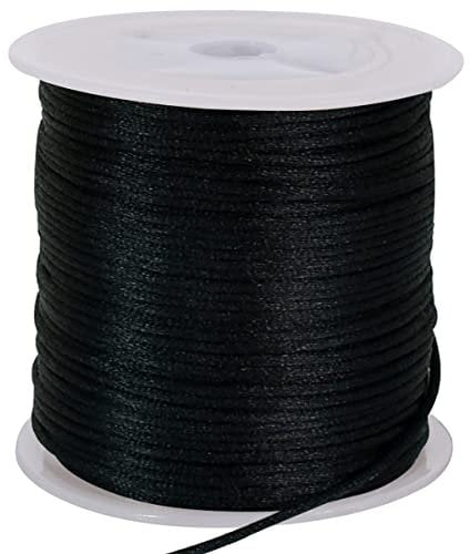 TONIFUL 1,5mm x 45,7m Schwarze Nylonschnur, Satinschnur für Armbänder, Schmuckherstellung, Rattail, Makramee, gewachste Bordüre, Halskette, Perlenfaden, Kumihimo, chinesischer Knoten
