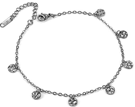 Kim Johanson Edelstahl Damen Fußkettchen *Verschiedene Modelle* in Silber | Fußkette mit Kugeln, Coins & Zirkonia | Fußband Rostfrei & Wasserfest | Frauen Boho Schmuck | Verstellbar inkl Schmuckbeutel