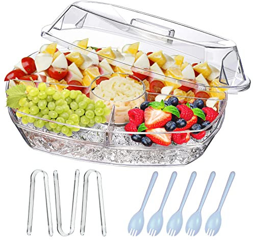 INNOVATIVE LIFE Fruit Trays for Serving for Party, 15 Inch Appetizer Serving Tray on Ice, Party Platters for Serving Food, Clear
