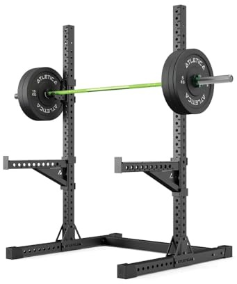 ATLETICA R7 Squat Rack, Force Set | Hantelstange, 70 kg Bumper Plates, Verschlüsse, Spotter Arms und J-Hooks inkl.