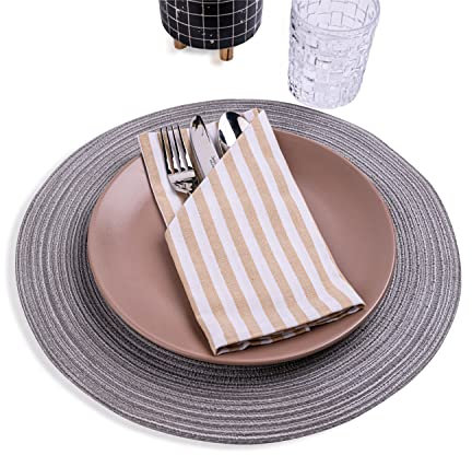 mon bijou® Stoffservietten 6er Set – Gestreift Weiß-Beige 45x45 cm – 100 % Baumwolle – Waschbare Stoff Servietten für Hochzeit, Ostern, Weihnachten, Taufe & Tischdeko – Landhausstil