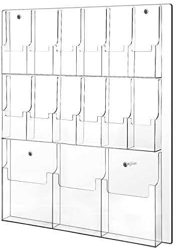 Weysat Acryl-Broschürenhalter, Wandhalterung, transparenter Kunststoff, Prospekthalter, Zeitschriften-Display, dreifach gefaltet, zum Aufhängen von Literatur, Organizer (3 Magazintaschen, 12