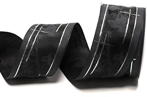 s.dekoda Trauerband 20m x 60mm Schwarz - Silber Trauerkreuz - Efeu Trauerschleife [9001-121]