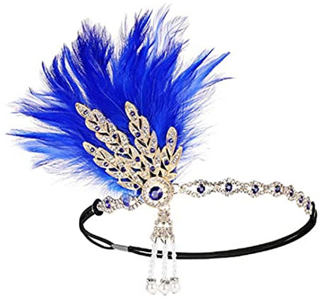 Haarschmuck mit Pfauenfedern, 1920er-Jahre, Flapeer-Kopfschmuck mit Strasssteinen, Vintage-Party-Fotografie-Haarschmuck