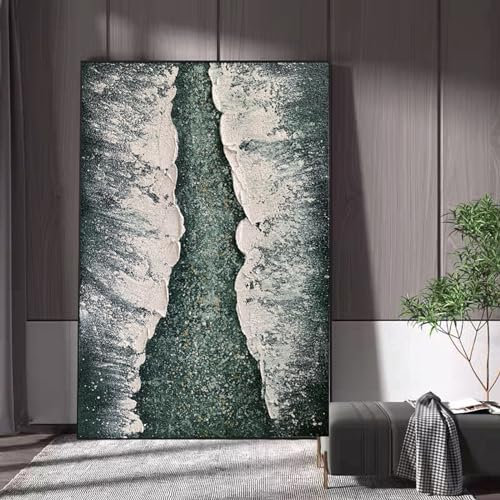 DELIGUO Großes Ölgemälde – Wabi-Sabi-Stil, Veranda, Dekoratives Wandbild, Wohnzimmer, Sofa, Hintergrund, Wandbehang, Bild, Abstrakte Wellenstruktur, Bodenmalerei, 60 X 90 cm (24 X 35 Zoll)