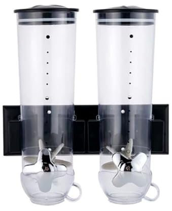 TRIEBAN Dispensador de cereales, dispensador doble de 3 litros, dispensador de cereales, dispensador de cereales en la pared, dispensador doble de alimentos secos, dispensador de cocina para cereales,