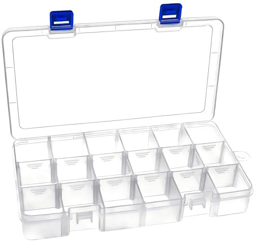Qualsen Ajustable Caja de Almacenamiento de plástico Joyería Organizador Contenedor de Herramientas (18 Compartimientos x 1, Transparente)
