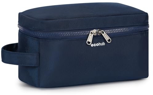 ECOHUB Trousse de Toilette Homme, Voyage Accessoires Multifonction Trousse de Voyage Imperméable Séparation Humide et Sèche Recyclée Trousses de Toilette Vanity Homme, Brevet en Cours(Bleu)