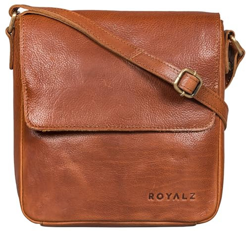 ROYALZ 'Illinois' Herrentasche zum Umhängen klein Leder Umhängetasche Herren Messenger Bag Vintage Ledertasche Schultertasche Handtasche Echtleder, Farbe:Texas Braun