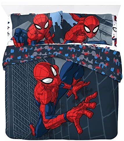Jay Franco Marvel Spiderman City Streets Doppelbettgröße mit Bettbezug 200x200cm + 2 Kissenbezügen 50x70cm aus 100% Baumwolle