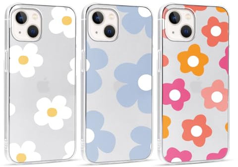 Foonary 3 Pièces Transparente Coque pour Apple iPhone 14/iPhone 13 6,1, Etui Aesthetic Fleur Motif Dessin Housse, Souple Silicone Cover Antichoc Anti-Rayures Bumper Protection Case, Fleur 04