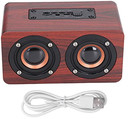 Tyenaza Mini Altoparlante Vintage, Altoparlanti Portatili Rossi Doppi Chiamata Vocale Ricarica USB Altoparlante Subwoofer in Legno